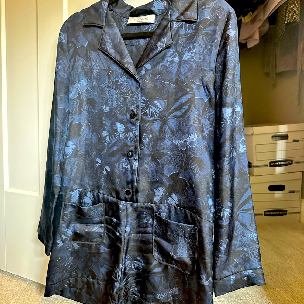 Valentino Blue Butterfly Silk Romper